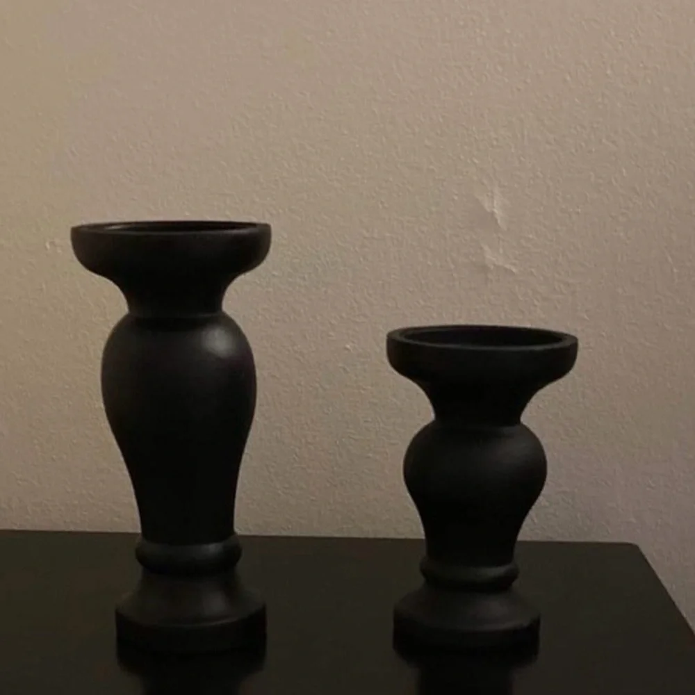 Set of 2 Farmhouse Black Candle Holders